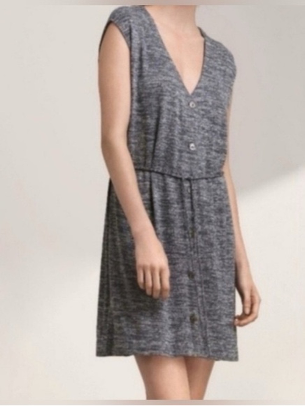 WILFRED ARITZIA Sleeveless V-Neck Button-Front Mini Dress Heather Gray Sz Small